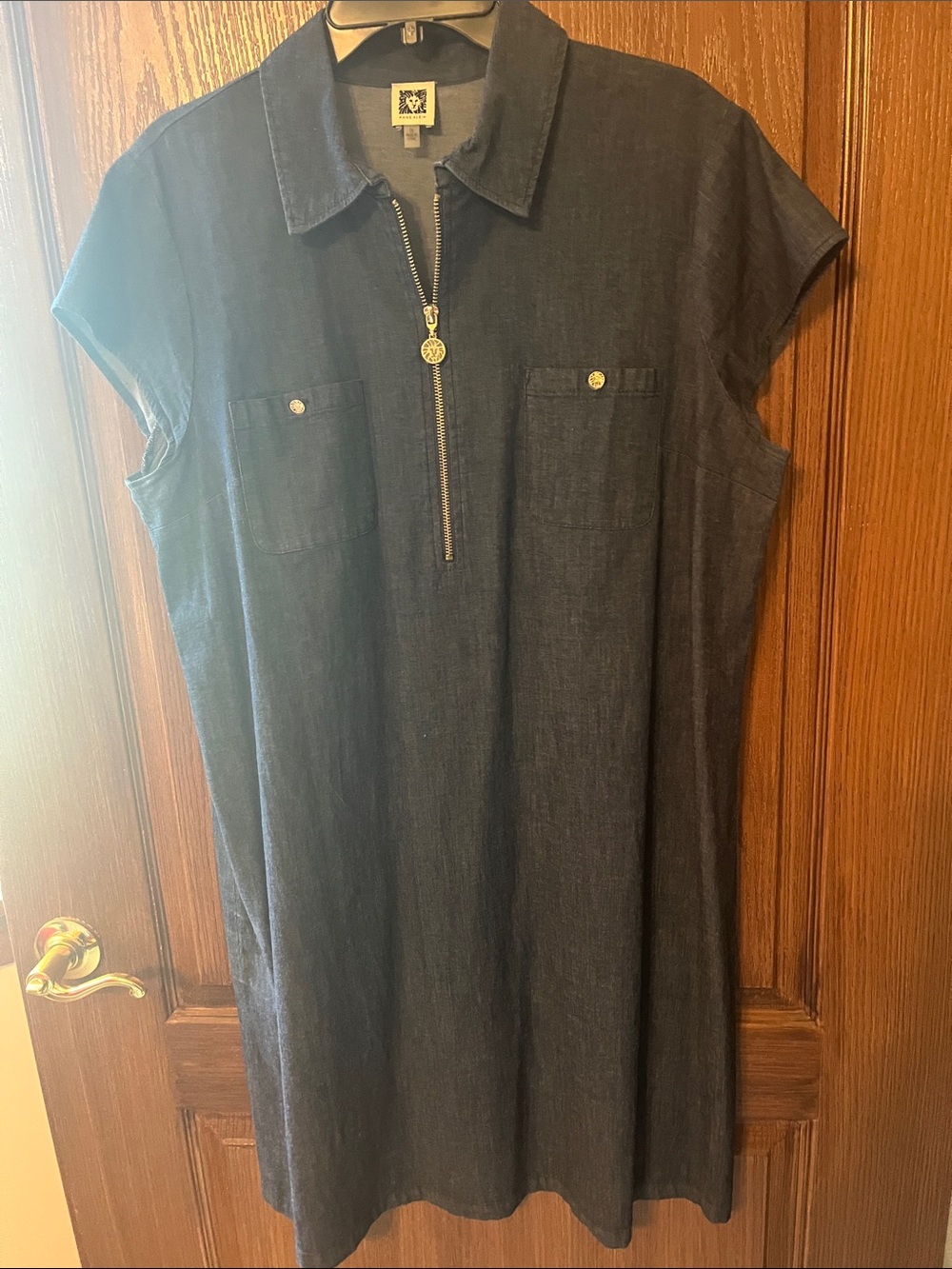 Anne Klein Dark Denim Zip-Pocket Midi Dress